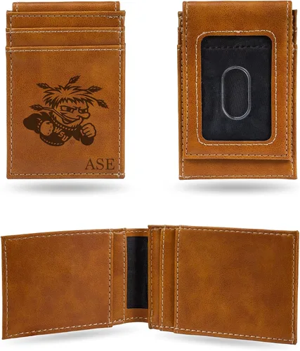 Vista 10 de Rico Industries NCAA Arizona State Sun Devils Brown - Cartera de bolsillo frontal personalizada con grabado láser - Delgada/ligera - Gran artículo