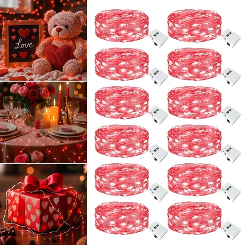 Vista 15 de Paquete de 12 luces de hadas que funcionan con pilas, 20 luces LED parpadeantes de 7 pies, 3 modos, mini luces a granel impermeables para tarros