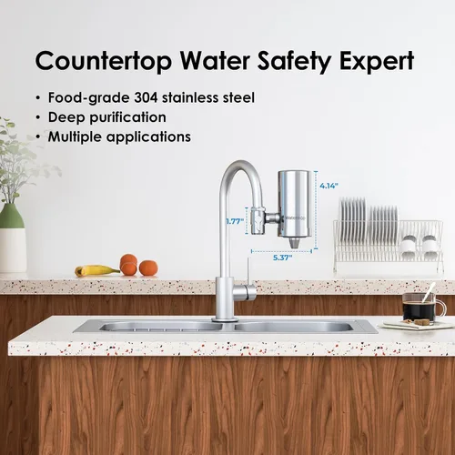 Vista 6 de Waterdrop Filtro de agua para grifo de fregadero, acero inoxidable giratorio de 360°, purificador de agua certificado NSF para fregadero de cocina