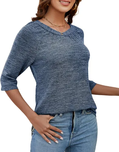 Vista 4 de Blusa casual de manga 34 para mujer, ajuste holgado, para usar con leggings