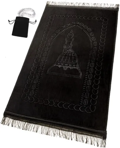Vista 11 de Alfombra de oración musulmana islámica, gruesa y acolchada grande con cuentas de oración islámica, para viajes Eid, Ramadán, suave y lujoso, ideal