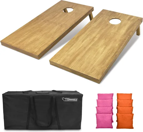 Vista 44 de GoSports 4 ft x 2 ft Regulation Size Wooden Cornhole Boards Set with Light Brown Finish - Includes Carrying Case and Bean Bags Negro- gris