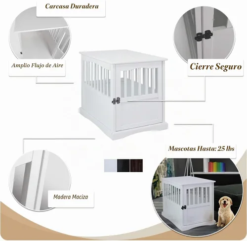 Vista 3 de Casual Home Mueble de madera para perros de interior, jaula para perros, mesa auxiliar, mesa de noche, cuna para perros con cierre de seguridad