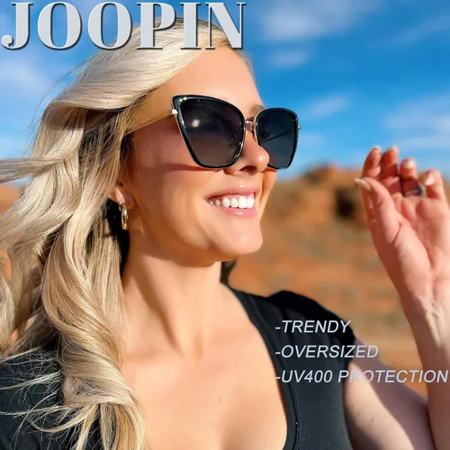 Vista 2 de Joopin - Lentes de sol de gran tamaño con forma de ojos de gato para mujer, con marco de metal de moda
