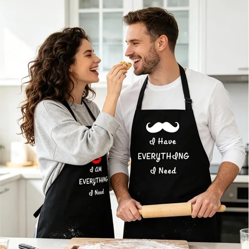 Vista 6 de Rosoz Funny Couple Aprons - Gift Ideas For Her Him - Kitchen Cooking Set - Birthday, Wedding, Anniversary, Bridal Shower