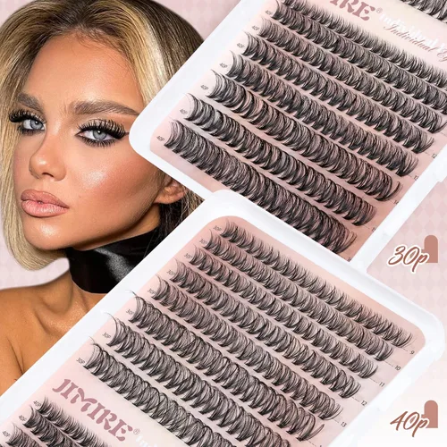 Vista 7 de JIMIRE Extensiones de pestañas naturales en racimo 320 piezas, extensiones de pestañas en racimo Wispy 30D+40D, rizadas en D, 9-16MM, mezcladas