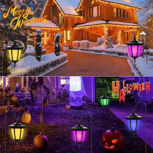 Vista 7 de Luces Colgantes Solares de 34 Pulgadas, Luces de Gancho de Pastor con 4 Modos de Iluminación, Impermeables, Luces de Linterna Solar Decorativas