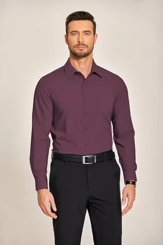 Vista 3 de COOFANDY Camisas de vestir ajustadas para hombre, de manga larga, sin arrugas, con botones, con bolsillo