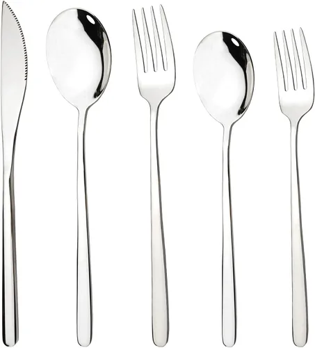Vista 8 de Juego de cubiertos negros de 20 piezas, cubiertos de acero inoxidable 18/10 para 4, utensilios de cocina incluyen cuchillos, tenedores, cucharas