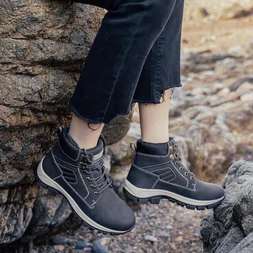 Vista 7 de Botas impermeables para el trabajo de senderismo para mujer, botas tácticas de senderismo para la nieve de invierno, botas de senderismo