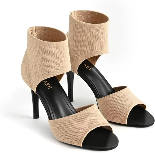 Vista 3 de Tacones de Puntera Abierta para Mujer, Sexys Tacones de Aguja de 3 Pulgadas, Sandalias de Tacón para Mujer con Puntera Abierta, Amplias, de Tejido