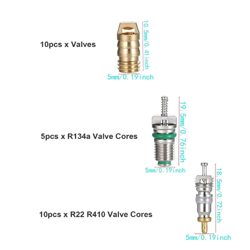 Vista 2 de Kit de núcleo de válvula de CA de 46 piezas, kit surtido de herramientas de extracción R134a R22 R410 con núcleo de válvula, válvula, tuerca