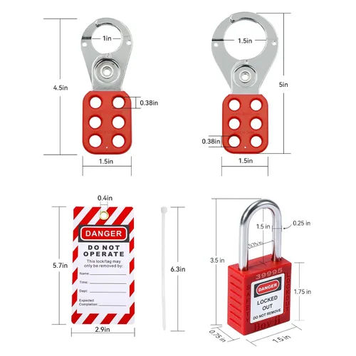 Vista 6 de Estación de etiquetado de bloqueo con dispositivos Loto – 5 candados de seguridad, 2 cerrojos, 25 etiquetas de bloqueo, 25 lazos de nailon, kit