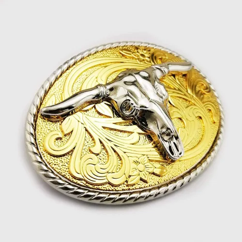 Vista 2 de LAXPICOL Western Cowboy Heavy Bull Longhorn Cinturón Hebilla Para Hombres