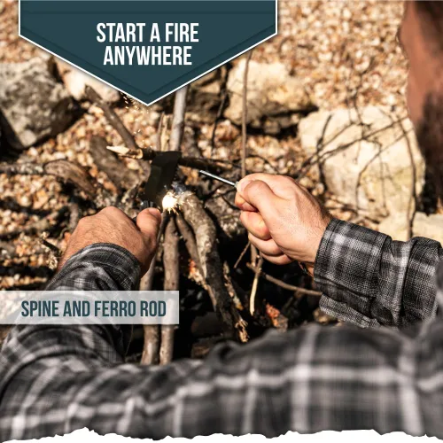 Vista 3 de Holtzman's Gorilla Survival Baby Tracker Cuchillo de caza y campamento de hoja fija con iniciador de fuego y kit completo de supervivencia táctica