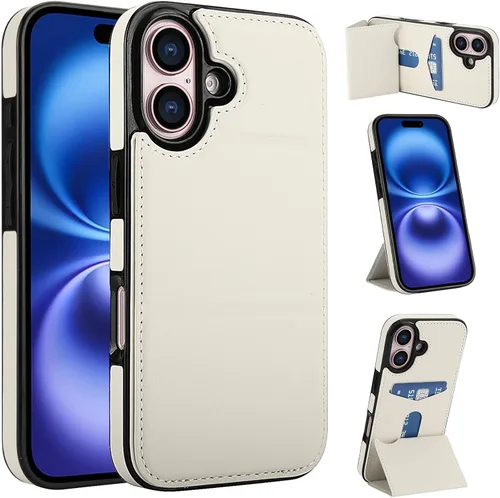 Vista 110 de Dteck Funda para iPhone 16 de 6.1 pulgadas 2024, funda de piel sintética con cierre de botón magnético, ranuras para tarjetas de crédito, función
