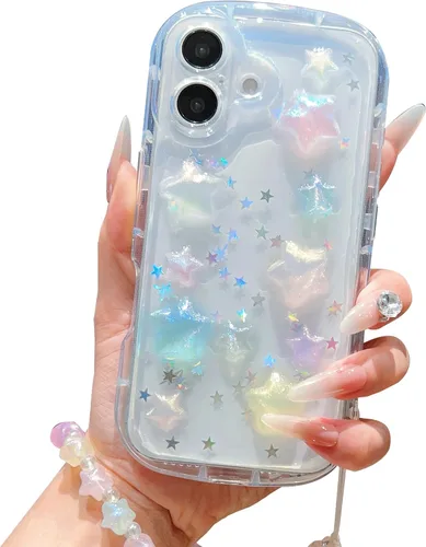 Vista 36 de Compatible con iPhone 11 Pro Funda Transparente Bonita con Diseño de Estrella con Purpurina en 3D con Perlas y Pulsera de Perlas, Diseño de Cadena