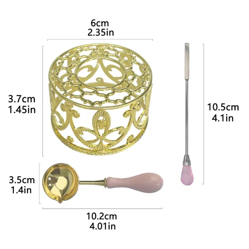 Vista 2 de Kit calentador de sellos de cera de metal con cuchara y palo para revolver, para sello de sobre de cera de boda (estufa nido dorado de pájaro)