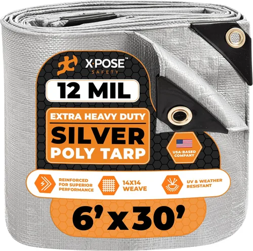 Vista 58 de Xpose Safety Lona protectora de polietileno plateado resistente de 5 x 7 pies - Funda protectora multiusos - Duradera, resistente al agua