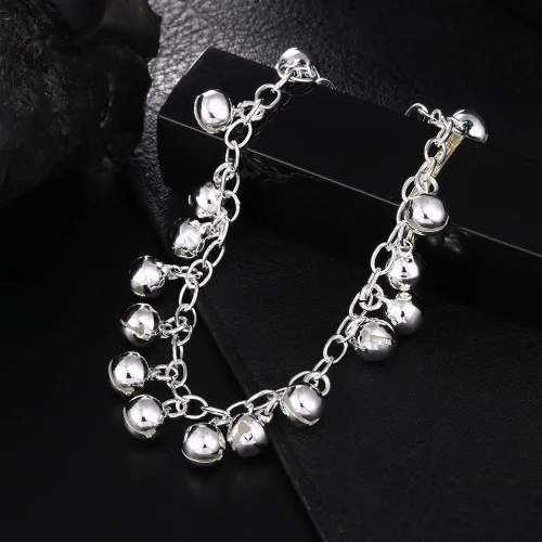 Vista 4 de Cutesmile Joyería de moda 925 plata esterlina campanas cadena ajustable pulseratobillera para mujer, Plata