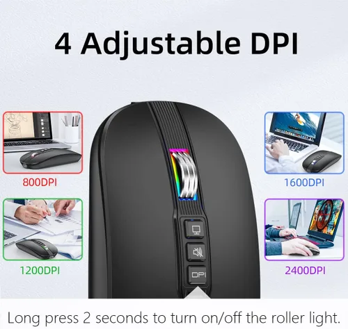 Vista 6 de FMOUSE Ratón inalámbrico Bluetooth delgado portátil con múltiples botones para pantalla de escritorio con un solo clic, ajuste de velocidad