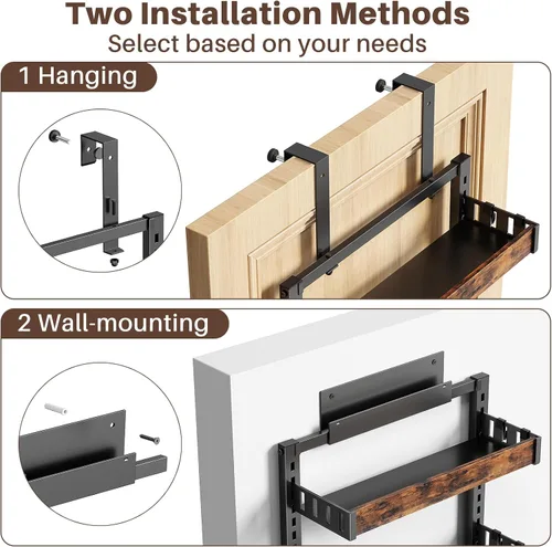 Vista 7 de Organizador de despensa de 6 niveles para colgar en la puerta, 2 EN 1 de montaje en pared o estante de especias colgante de metal para organizadores