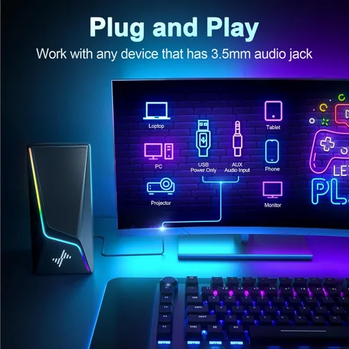 Vista 5 de Nylavee Altavoces de computadora para escritorio, altavoces de PC con 6 Alimentado por USB con AUX de 0.1 in, unidades de altavoces duales y 2