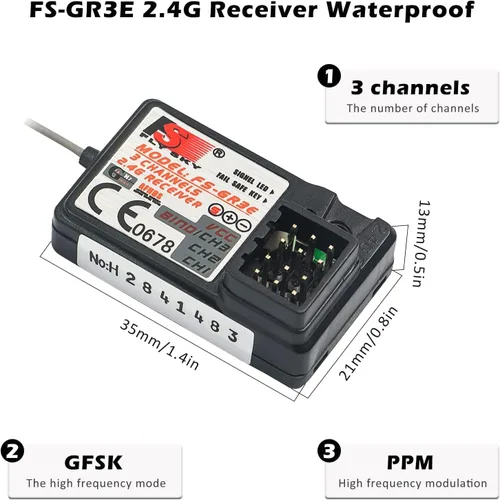 Vista 3 de Flysky FS-GR3E Receptor AFHDS de largo alcance 3CH 2.4GHz Receptor de superficie para FS-GT2 FS-GT2B FS-GT3B FS-GT3C FS-IT4S Transmisor RC Car Boat