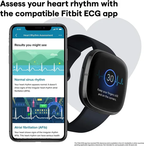 Vista 4 de Fitbit Sense Health & Fitness - Reloj inteligente con GPS, llamadas y mensajes de texto Bluetooth, frecuencia cardíaca SpO2, ECG, temperatura