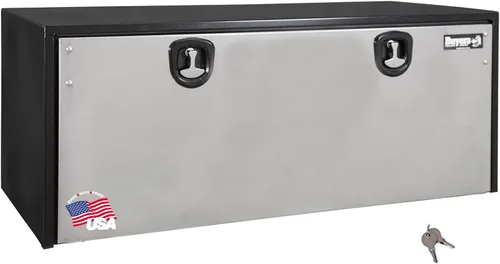 Vista 12 de Buyers Products 1703700 - Caja de almacenamiento para debajo del camión de acero negro con puerta de acero inoxidable pulido plateado, 14 x 16 x 24