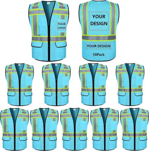 Vista 31 de Chaleco Reflectante Clase 2 de Seguridad ANSI con Bolsillos y Cremallera de Alta Visibilidad Uniforme de Construcción K-verde-1pack-custom