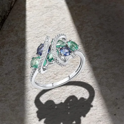 Vista 3 de Santuzza Anillo giratorio de plata de ley 925 Anillos de circonita cúbica blanca