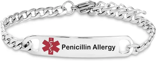 Vista 18 de TGLS Pulsera de alerta médica roja para mujeres y hombres, pulsera de emergencia de primeros auxilios de salud grabada ajustable de acero inoxidable