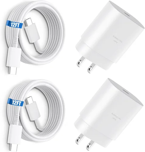 Vista 13 de Cargador súper rápido tipo C, bloque de cargador de pared rápido USB C de 25 W y cable de carga rápida súper largo de 8 pies para Samsung Galaxy