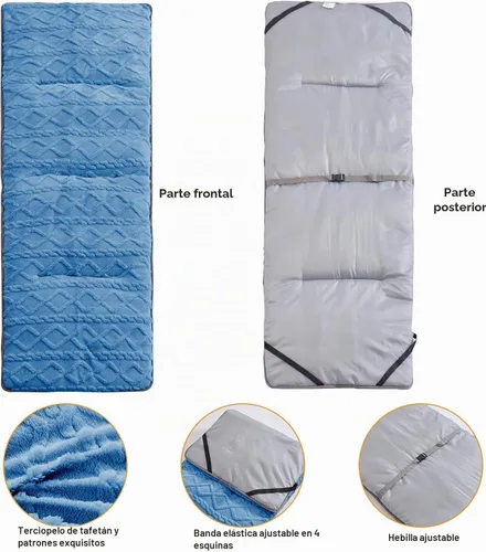 Vista 2 de Folding Camping Cot Pad - Portable & Comfortable Outdoor Sleeping Mat with Elastic Strap, Lightweight Waterproof Bottom Mattress Pad Azul