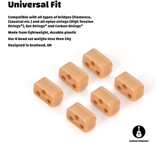 Vista 7 de Cuentas de puente de guitarra clásica – Bloques de corbata con patrón de madera clara para cuerdas de nailon y carbono – Compatible con guitarras