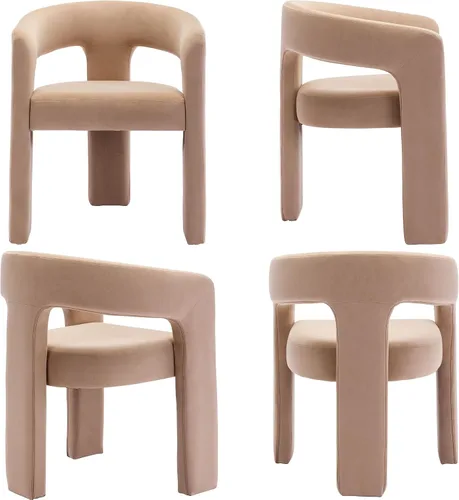 Vista 6 de Juego de 4 modernas sillas de comedor tapizadas de tela de terciopelo con respaldo abierto, bonitas sillas laterales de barril de cocina, sillas