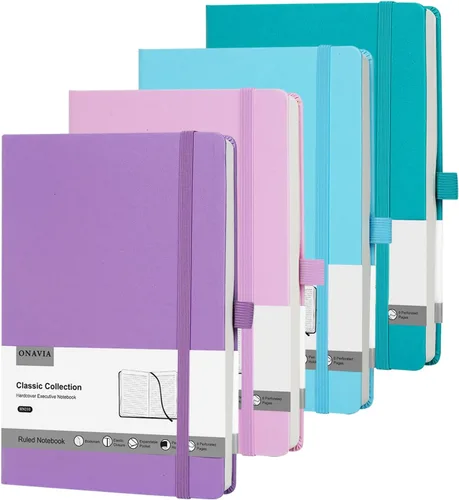 Vista 9 de ONAVIA Cuaderno de diario rayado A5, tapa dura, tamaño mediano de 5.5 x 8.3 pulgadas, 160 páginas de papel grueso de 3.53 oz/m², bloc de notas