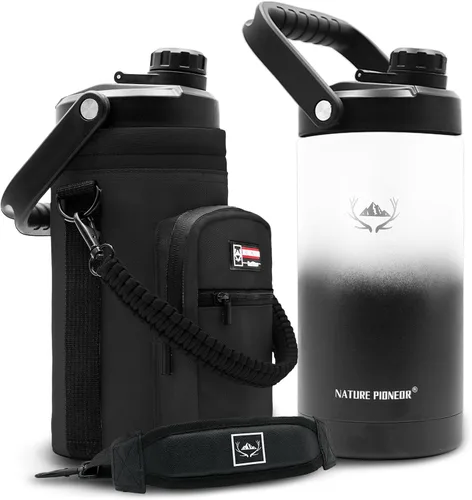 Vista 12 de NATURE PIONEOR Botella de agua aislada de 84 onzas, jarra de agua de acero inoxidable con doble vacío con soporte/portador, boca ancha, deportes al