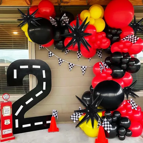 Vista 6 de TONIFUL 4 globos 4D enormes de estrella negra de 22 pulgadas, globos de aluminio de Mylar de estrella explosión para suministros de fiesta, telón