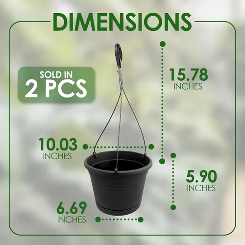Vista 2 de Macetas colgantes europeas de 10 pulgadas para plantas de interior, 2 piezas de 10 pulgadas con (2) ganchos de 15.7 pulgadas, macetas colgantes