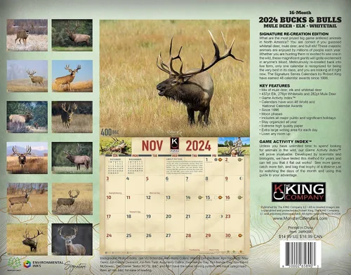 Vista 2 de The KING Company-Monster Calendars - Calendario de pared 2024 de la serie Signature de Monster Bucks & Bulls de 16 meses, tamaño XL, 14 x 22