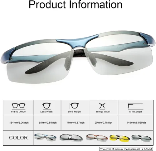 Vista 3 de Gafas de sol polarizadas fotocrómicas para hombre, gafas de seguridad fotocrómicas para mujeres, gafas de visión nocturna, UV400, deportes al aire