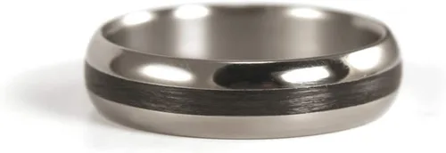 Vista 3 de Women's matte titanium and carbon fiber wedding ring. Unique polished titanium band (00345_4N)