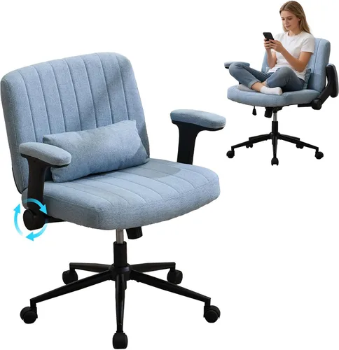 Vista 18 de IPKIG Silla cruzada con brazos abatibles ajustables, silla de tocador con ruedas, cómoda silla de escritorio con almohada lumbar, silla de oficina