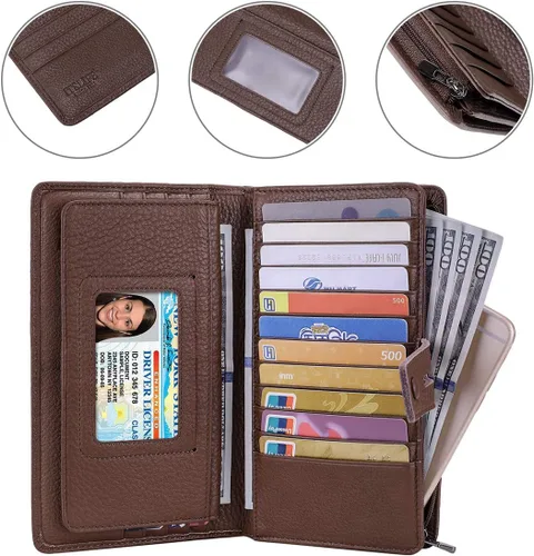 Vista 3 de Itslife Billetera para mujer, de gran capacidad, con bloqueo RFID, de cuero, para tarjetas de crédito, cartera con soporte para chequera