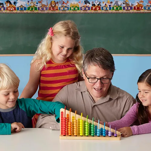 Vista 2 de Melissa & Doug – Ábaco de suma y resta – juguetes educativos con 55 perlas de colores y construcción de madera resistente