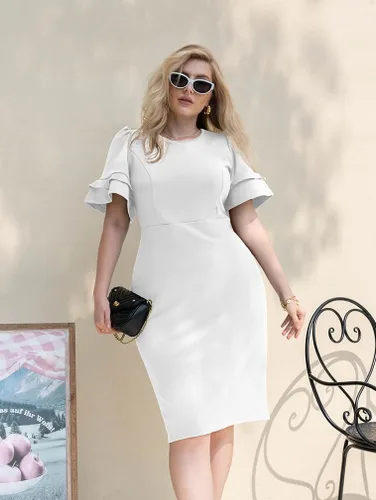 Vista 2 de DAAWENXI Vestido de cóctel de manga corta con volantes y elegante para mujer