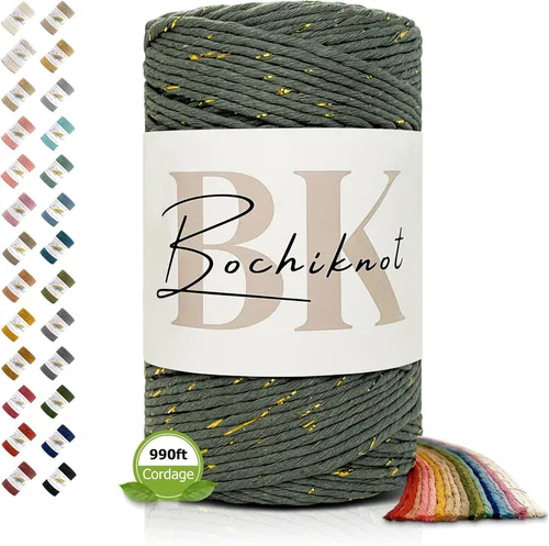 Vista 44 de BOCHIKNOT Cordón de macramé de 3 mm x 302 m - Cordón de macramé de hebra única para colgantes de pared, perchas de plantas - Cordón de macramé de 3
