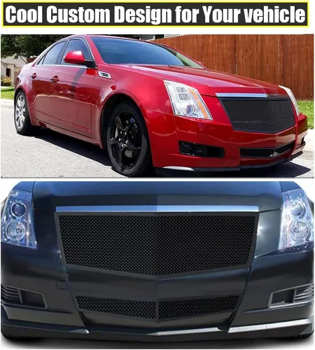 Vista 7 de AM&PM Parrilla frontal negra de malla de acero inoxidable compatible con Cadillac CTS 2008-2013